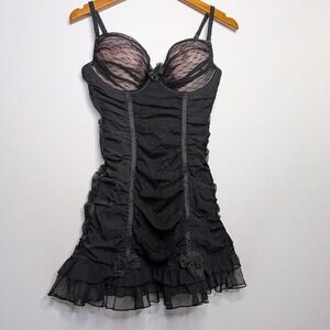 Victoria's Secret Pretty Little Thing Black Lace Babydoll Dress with Ruffles 36C